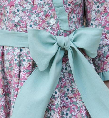 Vestido niña villela floral lazada verde  | Aiana Larocca