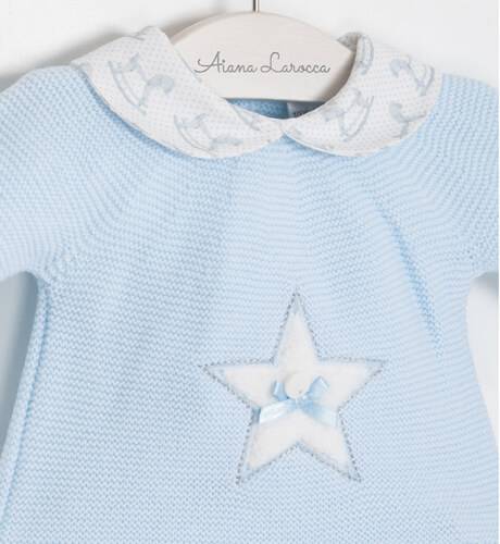 Conjunto jersey punto celeste estrella y pololo de Valentina Bebés | Aiana Larocca