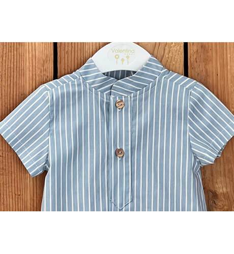 Conjunto niño Camisa a rayas azul &amp; pantalón arena de Valentina Bebés | Aiana Larocca