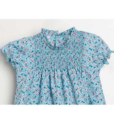 Jesusito niña estampado liberty turquesa florecitas coral de Ancar | Aiana Larocca