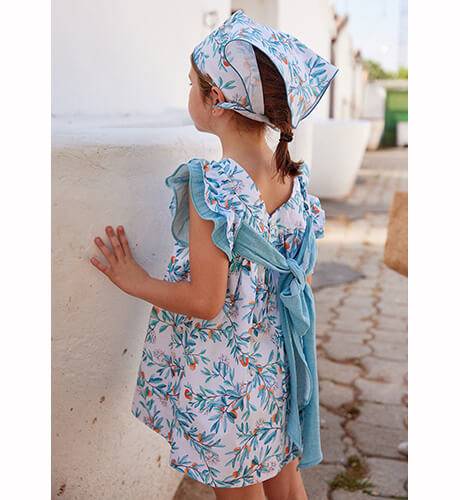 Vestido niña estampado flores turquesa &amp; Lazada de Ancar | Aiana Larocca