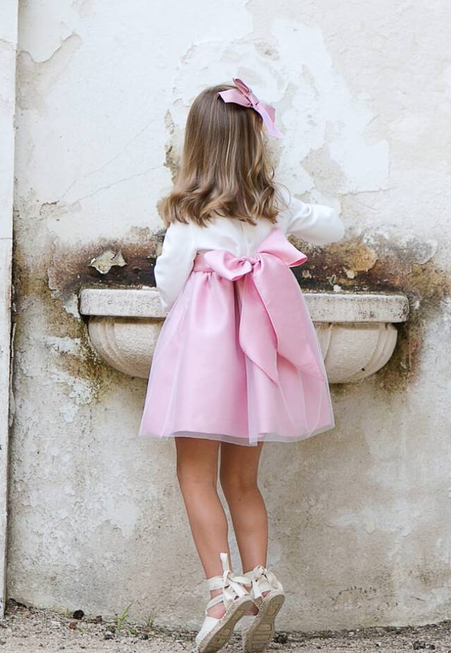 Vestido niña ceremonia rosa brillante con tul | Aiana Larocca