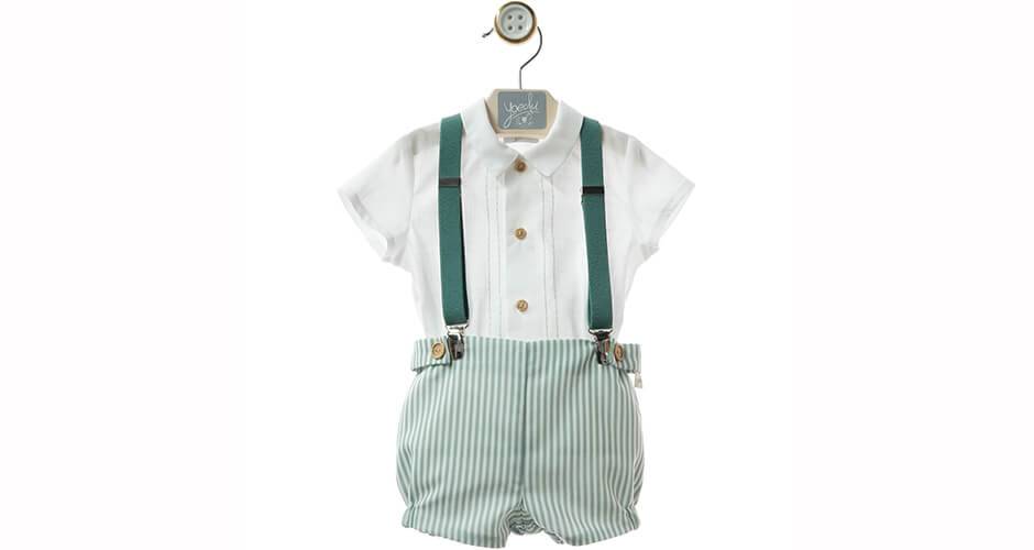 Conjunto niño bombacho tirantes a rayas verdes &amp; camisa de Yoedu | Aiana Larocca