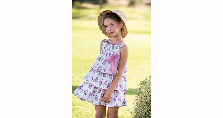 Vestido niña flores lilas &amp; volantes de Yoedu | Aiana Larocca