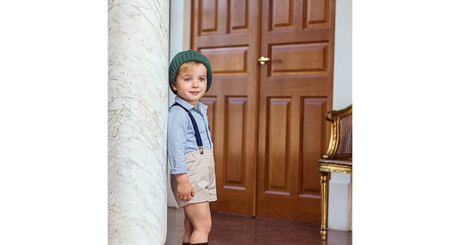 Conjunto niño pantalón tirantes &amp; camisa vichy azul de Yoedu | Aiana Larocca