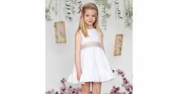 Vestido niña plumeti blanco lazada rosa empolvado | Aiana Larocca
