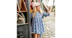 Vestido niña Jaipur estampado azul y rosa de Marta y Paula | Aiana Larocca
