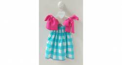 Vestido niña engomado a cuadros turquesa & lazos de Mon Petit Bonbon | Aiana Larocca Vestido niña engomado a cuadros turquesa & lazos de Mon Petit Bonbon | Aiana Larocca
