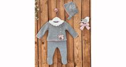 Conjunto bebé pelele GRIS &amp; lazo rosa de Valentina Bebés | Aiana Larocca