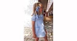 Vestido niña engomado a rayas azul y blanco de Ancar | Aiana Larocca
